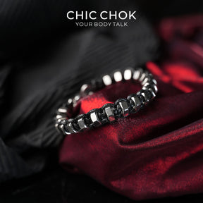 CHICCHOK Steel Mech Woven Bracelet | Industrial Gothic Braided Wristband | Mechanical Alloy Cord Jewelry