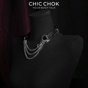 CHICCHOK Gothic Stigmata Choker | Top-Grain Genuine Leather Hollow Flame Pendant Necklace | Cyber Wasteland Industrial Collar