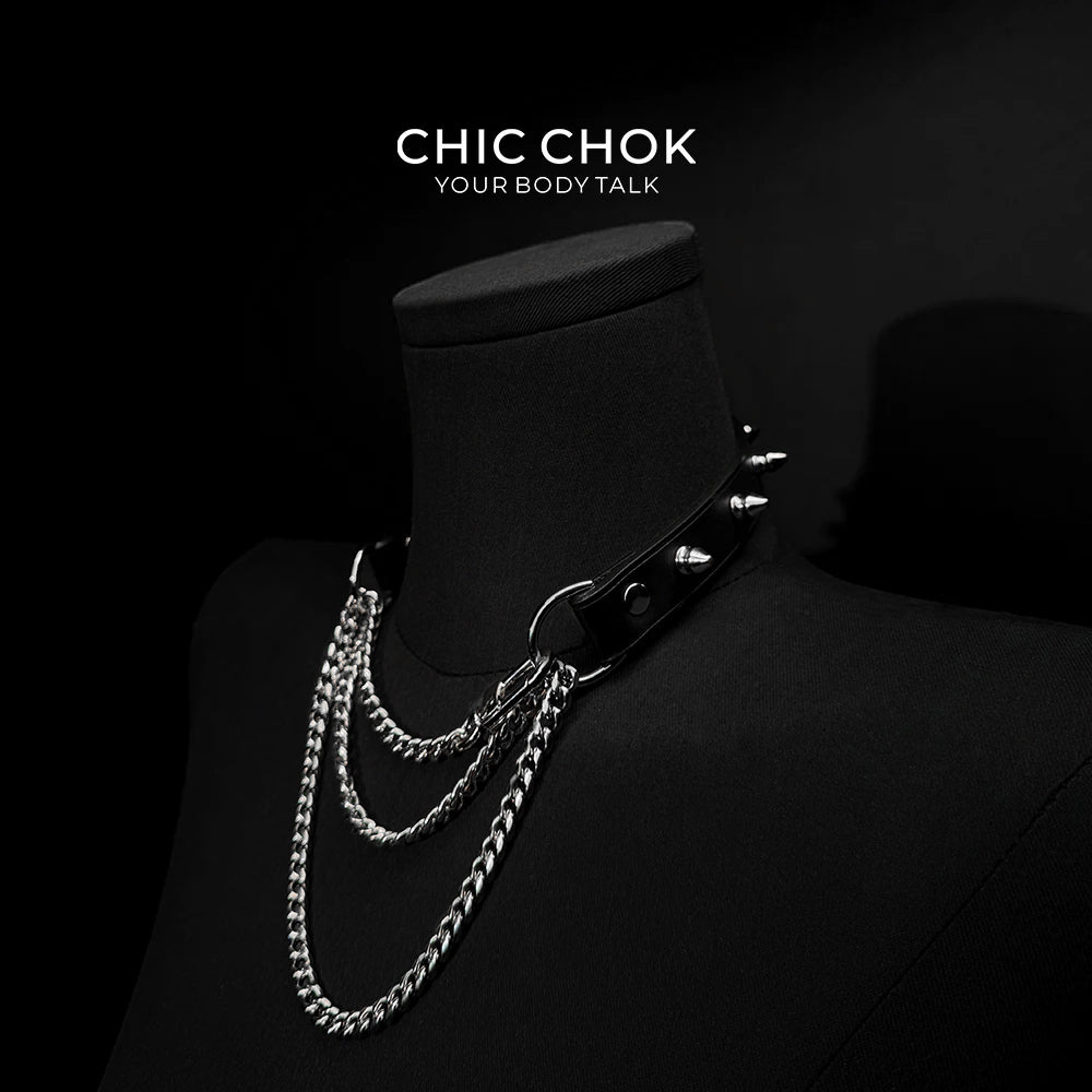 CHICCHOK [Spiked Breathless] Black Choker With Spikes Stylish Pulling Choker Necklace Spikes