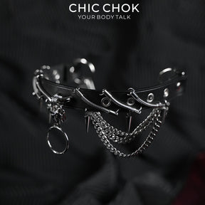 CHICCHOK Synapse Pulse | Choker cyberpunk com espikes | Coleira industrial preta fosca