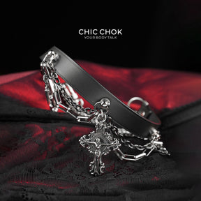 CHICCHOK Breathless and Redemption Genuine Leather Choker | Gothic Thorn Cross Pendant Collar | Luxury Subversive Techwear Body Armor Jewelry