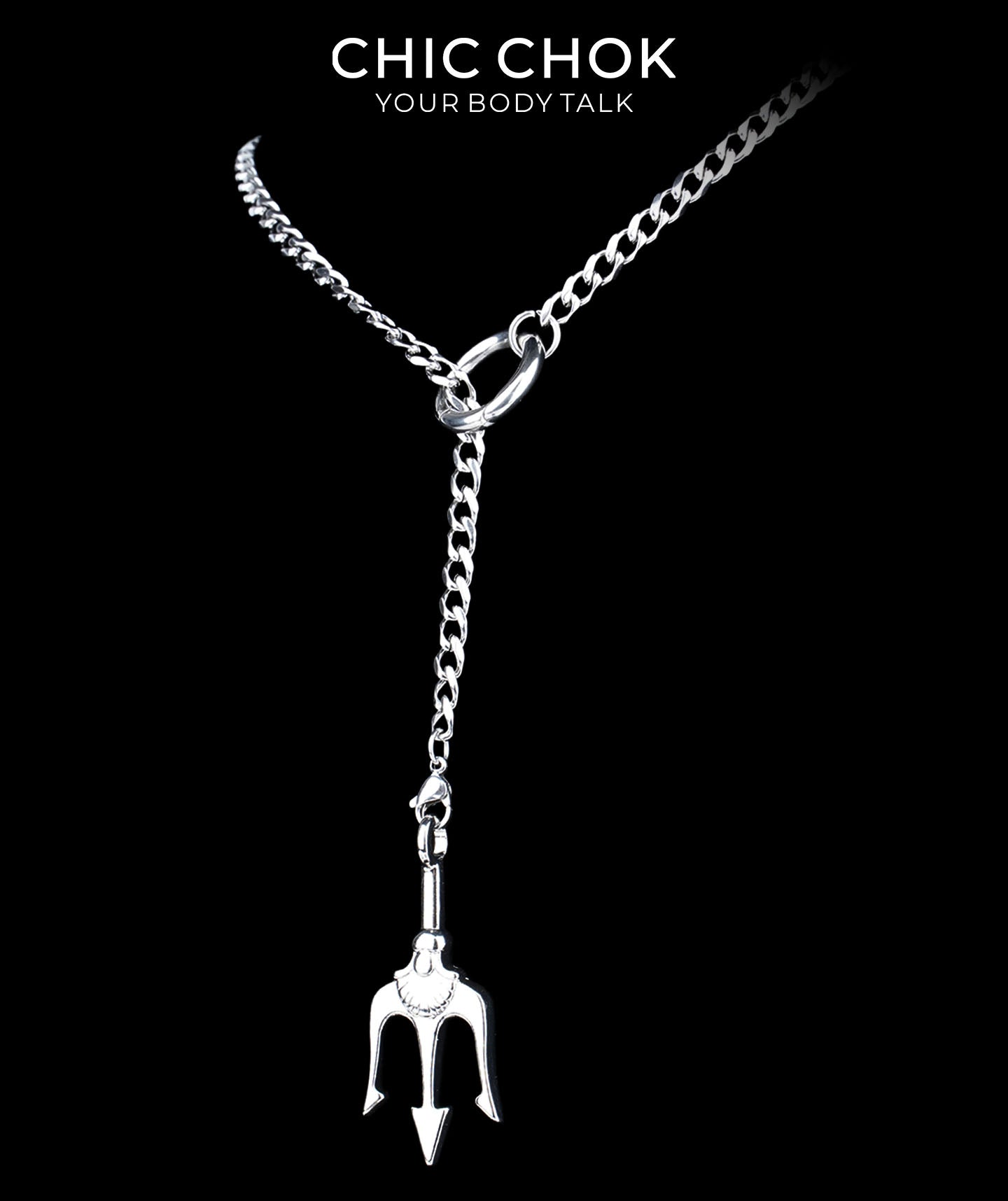 CHICCHOK Subversive Y-Lariat Chain Necklace | Gothic Stainless Steel Cuban Link Collar