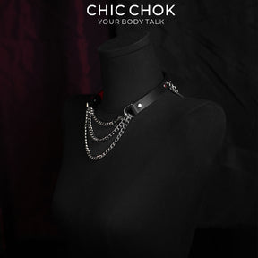 CHICCHOK Bloodbound Stigmata Leather Choker | Gothic Translucent Red Heart Collar | Heavy Punk Cyber Techwear Fringe Jewelry