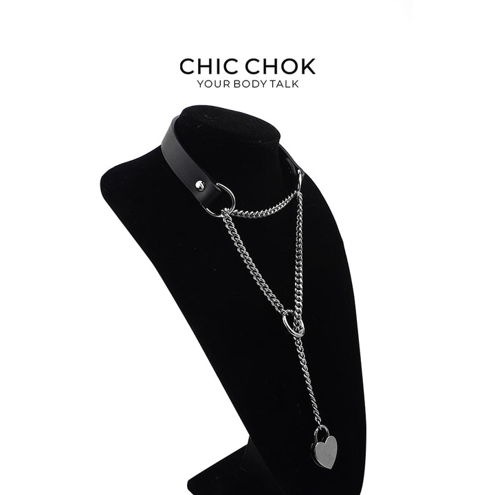 CHICCHOK [Breathless] Black Pull Chain Choker with Love Lock