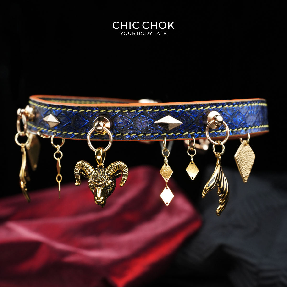 CHICCHOK Astral Sequence Zodiac Choker Collection | Custom Genuine Cowhide & Snakeskin Collar | 12 Astrology Tarot Heavy Metal Neckwear