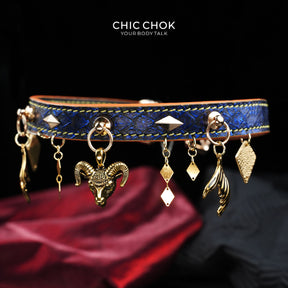 CHICCHOK Astral Sequence Zodiac Choker Collection | Custom Genuine Cowhide & Snakeskin Collar | 12 Astrology Tarot Heavy Metal Neckwear