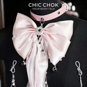CHICCHOK Starfall Covenant Pastel Pink Body Chain | Shimmering Bowknot Chest Harness | Gothic Lolita Subversive Kawaii Jewelry