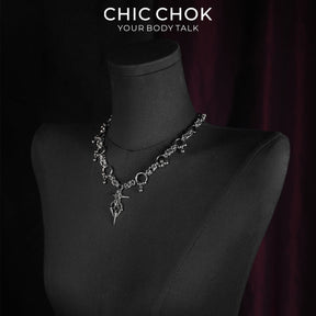 CHICCHOK Crimson Tears Prison Heart Necklace | Gothic Heavy Stainless Steel Thorns Choker | Y2K Cyberpunk Industrial Barbed Wire Link Chain Collar for Sensitive Skin