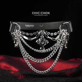 CHICCHOK Breathless and Redemption Genuine Leather Choker | Gothic Thorn Cross Pendant Collar | Luxury Subversive Techwear Body Armor Jewelry