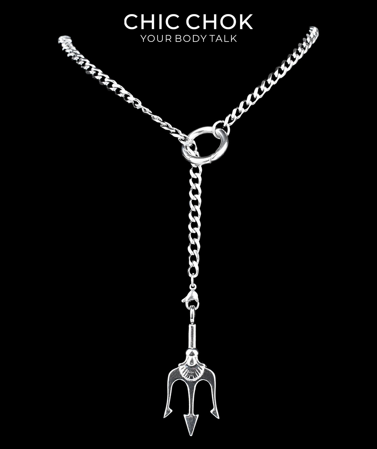 CHICCHOK Subversive Y-Lariat Chain Necklace | Gothic Stainless Steel Cuban Link Collar