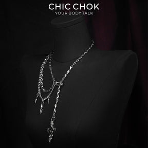 CHICCHOK Cinder Pact | Gothic Flaming Spiked Choker | Asymmetrical Body Chain Drape