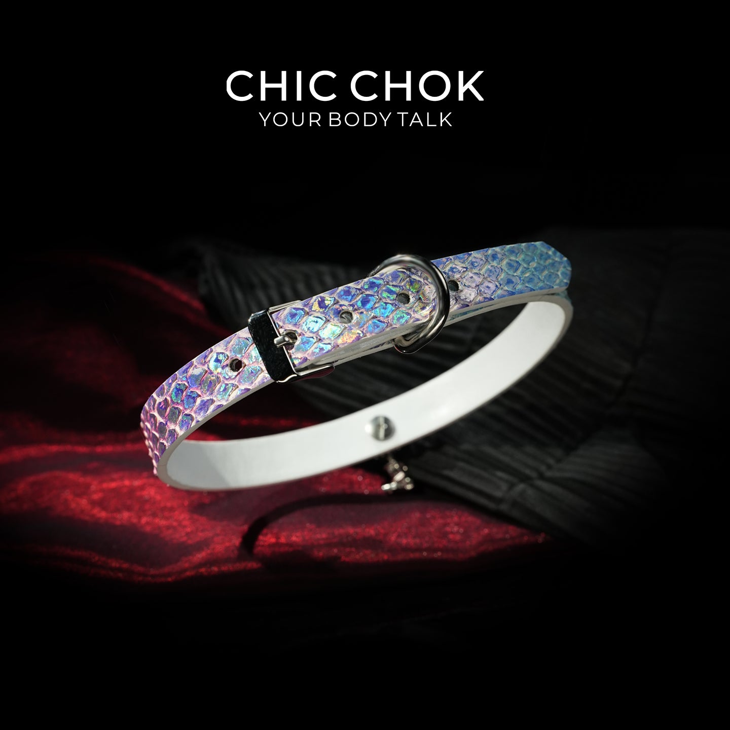 CHIC CHOK Rainbow Iridescent Snakeskin Necklace, Crystal Gemstone Pendant, Dazzling Python Skin Choker.