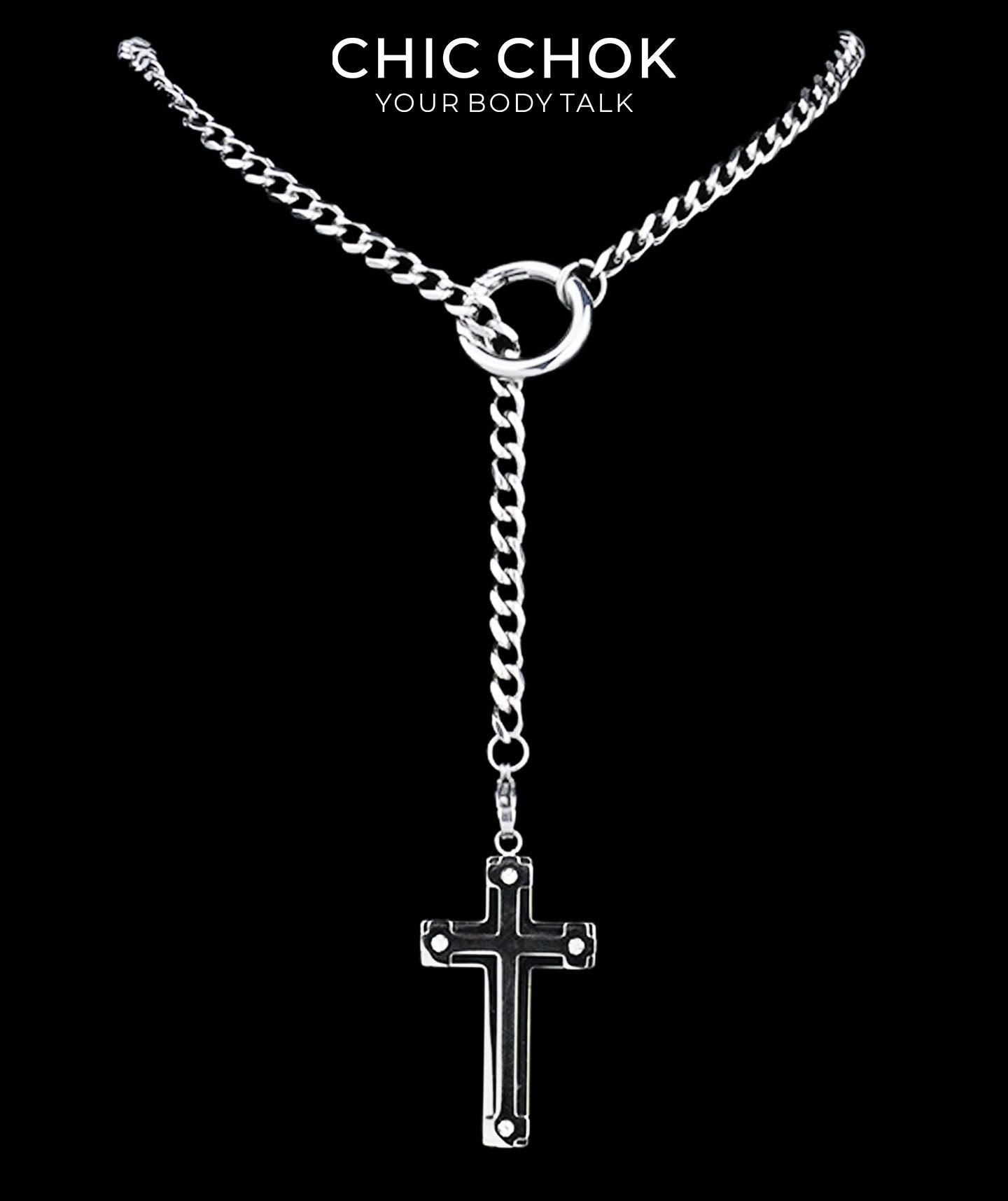 CHICCHOK "Dark Devotion" Titanium Steel Y-Necklace | Gothic Cross Pendant Collection | Dark Streetwear Subculture Jewelry