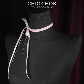 CHICCHOK Satin Shadow Genuine Leather Choker | Gothic Ribbon Bowknot Necklace | Balletcore Quiet Luxury Black Silk Tassel Collar Alternative Jewelry