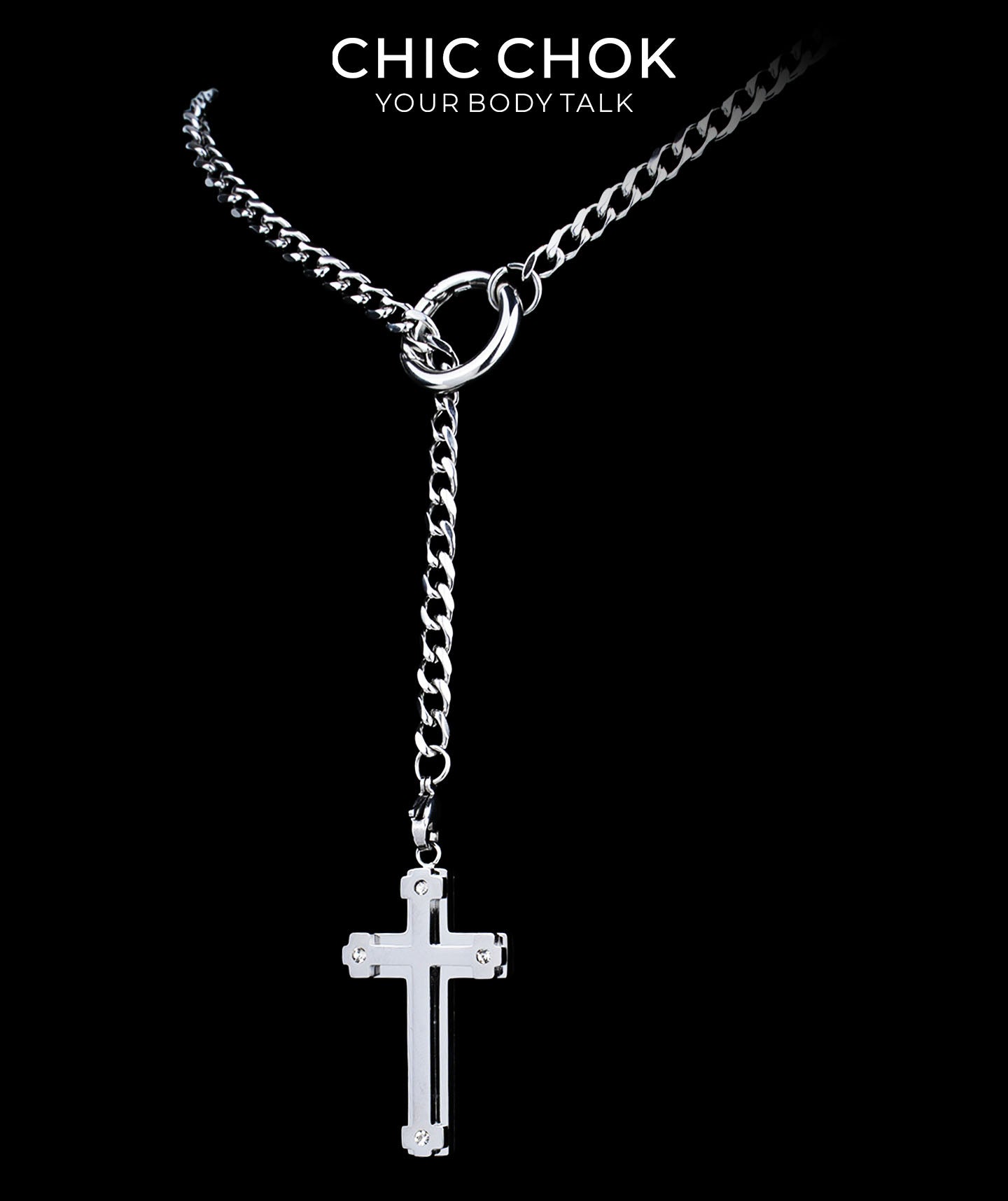 CHICCHOK Subversive Y-Lariat Chain Necklace | Gothic Stainless Steel Cuban Link Collar
