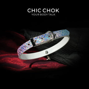 CHIC CHOK Rainbow Iridescent Snakeskin Necklace, Crystal Gemstone Pendant, Dazzling Python Skin Choker. - CHICCHOK - 
