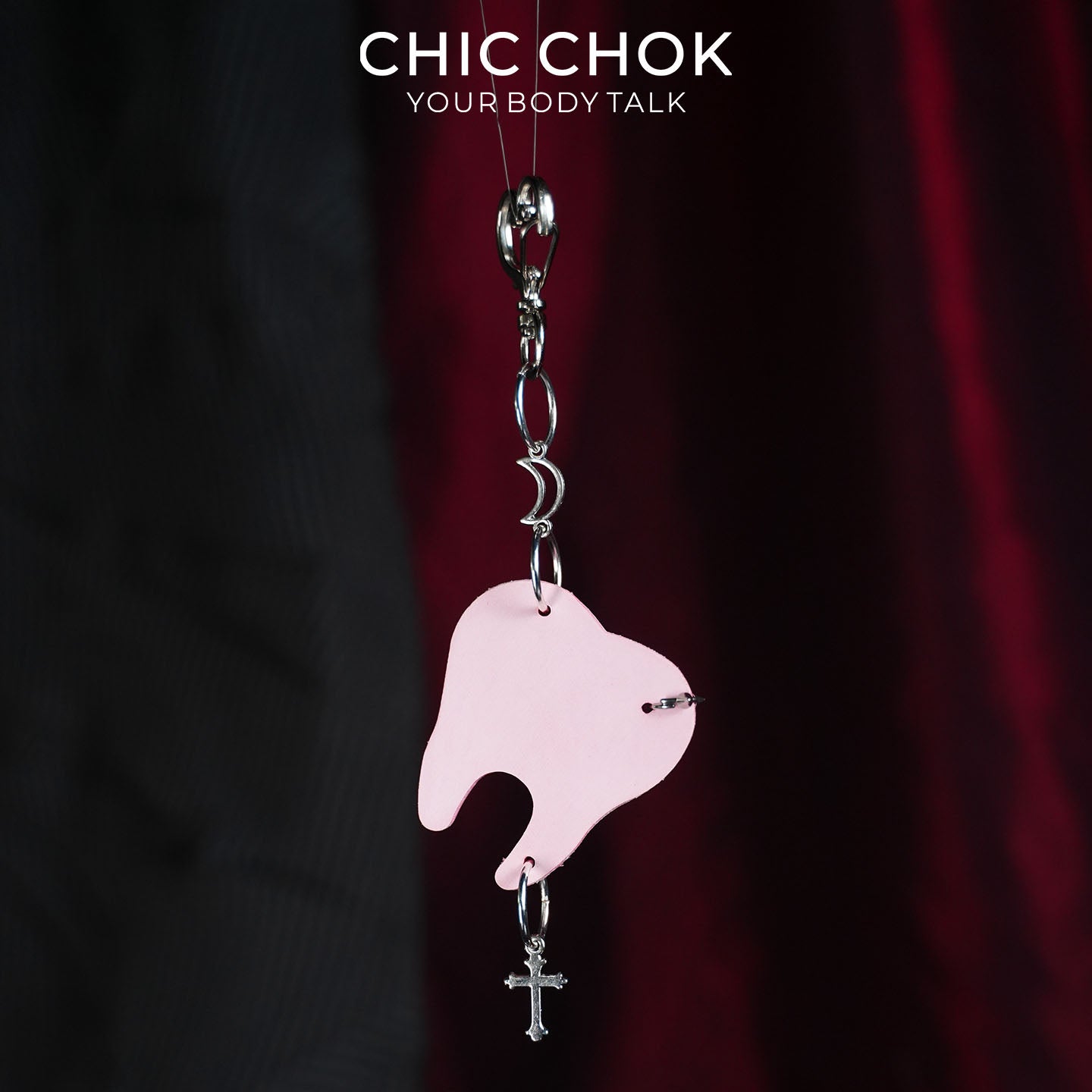 CHICCHOK Crucifix Molar Genuine Leather Pendant | Pastel Goth Anatomical Tooth Keychain | Creepy Cute Glass Eye Cyber Punk Accessory