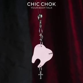 CHICCHOK Crucifix Molar Genuine Leather Pendant | Pastel Goth Anatomical Tooth Keychain | Creepy Cute Glass Eye Cyber Punk Accessory