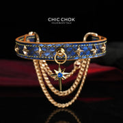 CHICCHOK Breathless Tarot | Blue Snake Leather Choker | Gold Octagram Star Collar