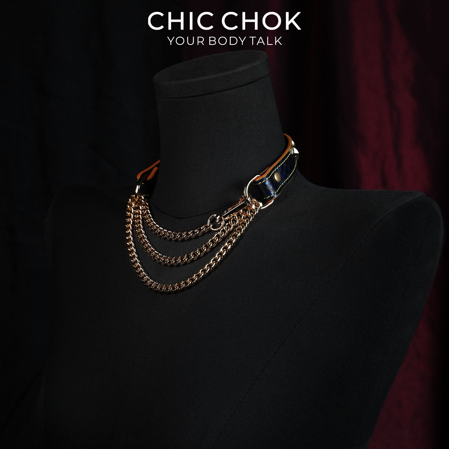 CHICCHOK Tarot Breathless | Choker de couro de cobra azul | Coleira com estrela octagrama dourada