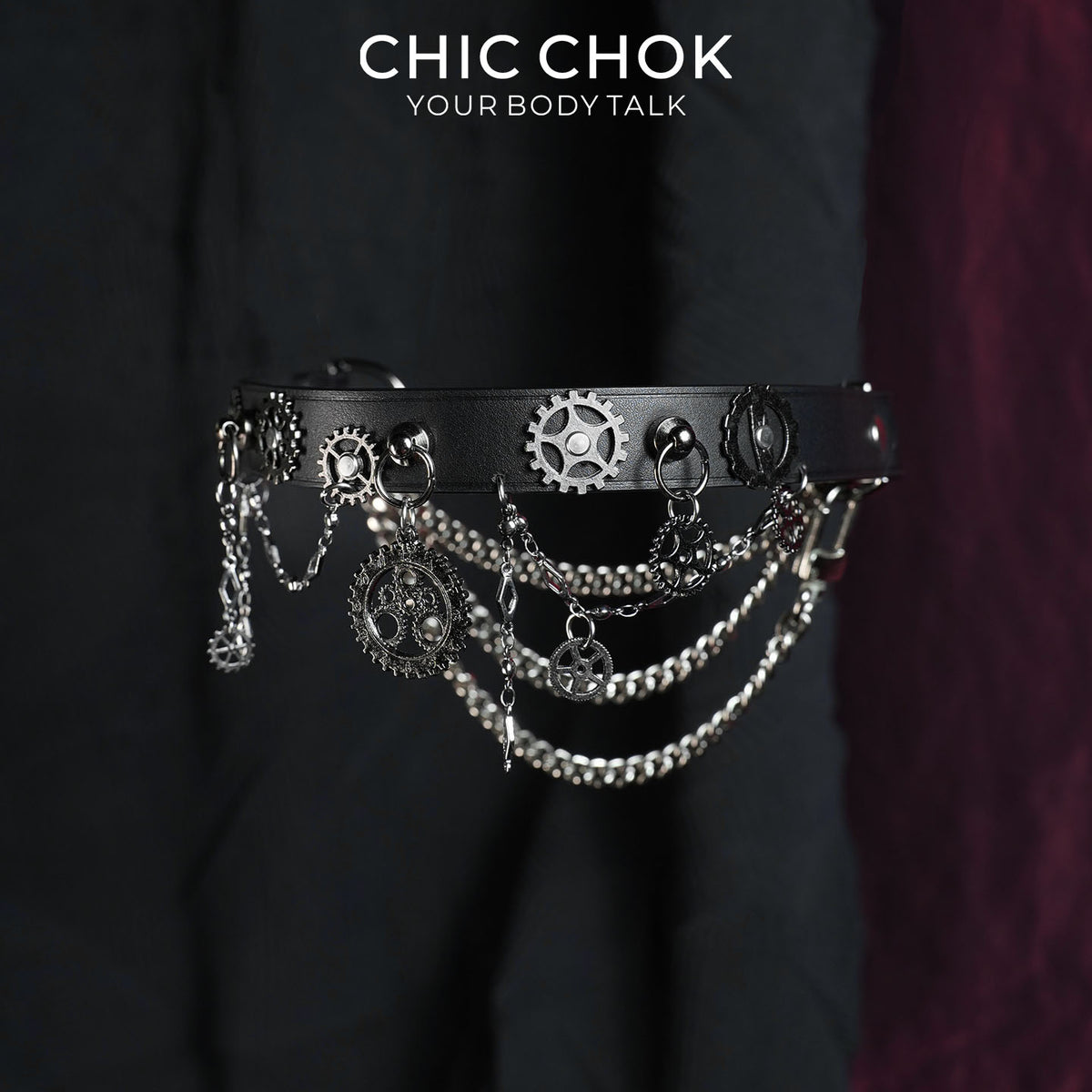 CHICCHOK Gear Prologue Genuine Leather Choker | Steampunk Industrial Gear Collar | Heavy Cyberpunk Multilayer Chain Subversive Body Armor