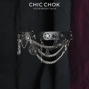 CHICCHOK Gear Prologue Genuine Leather Choker | Steampunk Industrial Gear Collar | Heavy Cyberpunk Multilayer Chain Subversive Body Armor