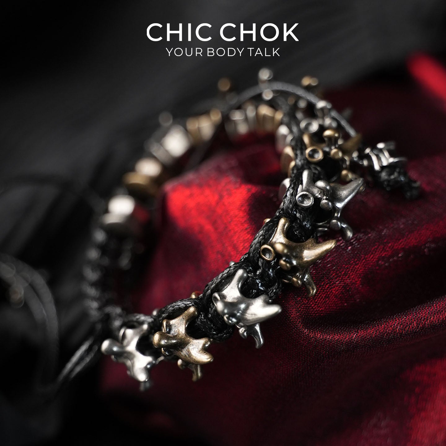 CHICCHOK Inverse Bone Restraint | Spine Bone Braided Bracelet | Gothic Bionic Wristband