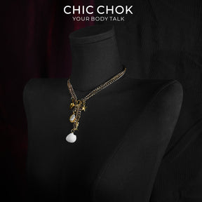 CHICCHOK Shattered Gold Coast Pearl Necklace | Handcrafted Stainless Steel Summer Beach Choker | Golden Sea Shell Luxury Baroque Vacation Jewelry