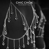 CHICCHOK Tears of the Siren | Ensemble chaîne de corps en cristal argenté | Harnais superposé & bijou de taille