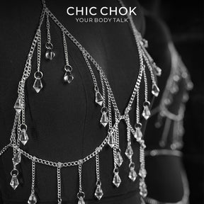CHICCHOK Tears of the Siren | Ensemble chaîne de corps en cristal argenté | Harnais superposé & bijou de taille