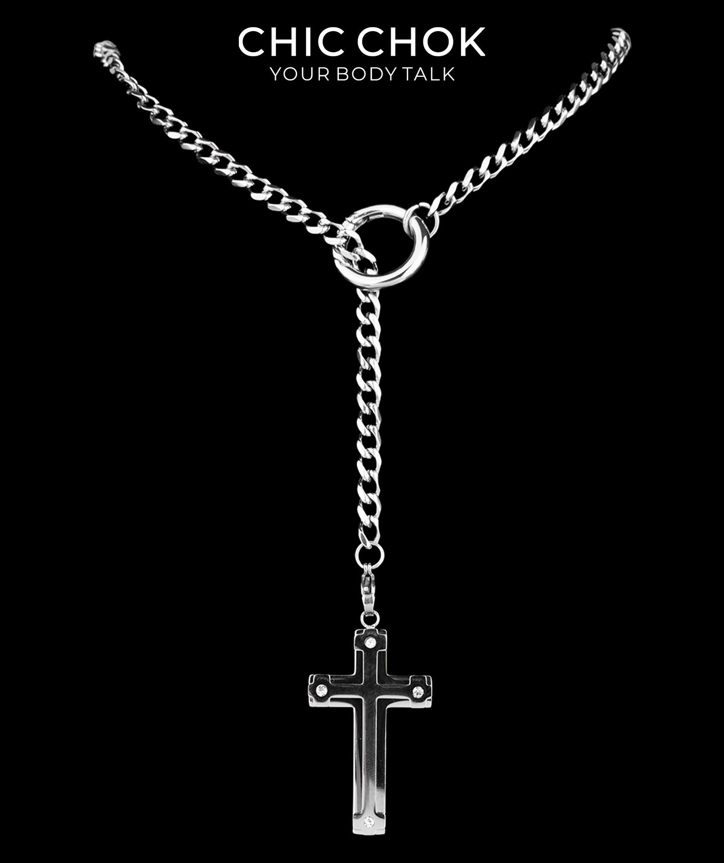 CHICCHOK Subversive Y-Lariat Chain Necklace | Gothic Stainless Steel Cuban Link Collar