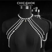 CHICCHOK Capa de Perlas Luminosas | Cadena corporal de hombros en capas | Arnés gótico de perlas