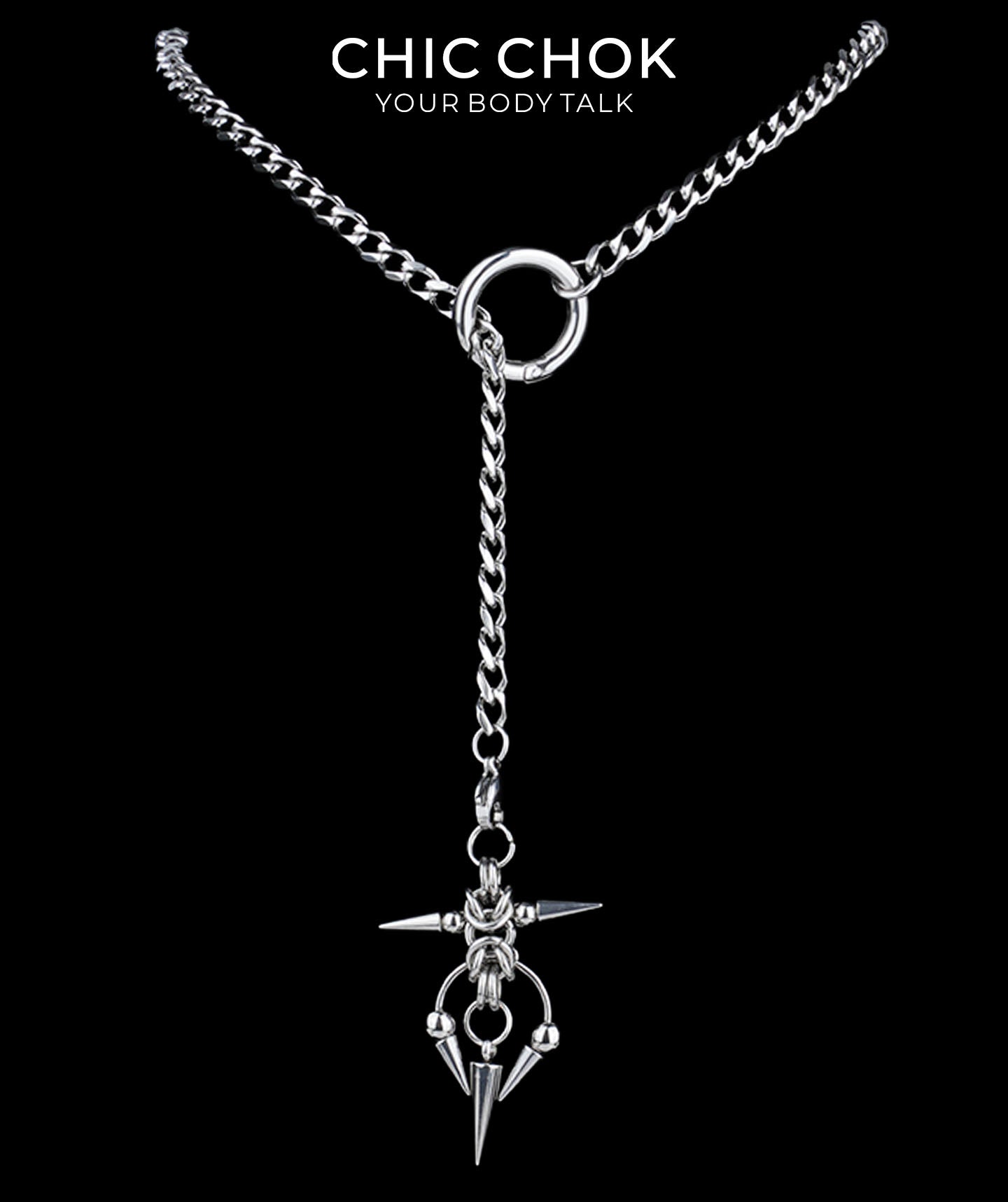 CHICCHOK Subversive Y-Lariat Chain Necklace | Gothic Stainless Steel Cuban Link Collar
