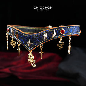 CHICCHOK Astral Sequence Zodiac Choker Collection | Custom Genuine Cowhide & Snakeskin Collar | 12 Astrology Tarot Heavy Metal Neckwear