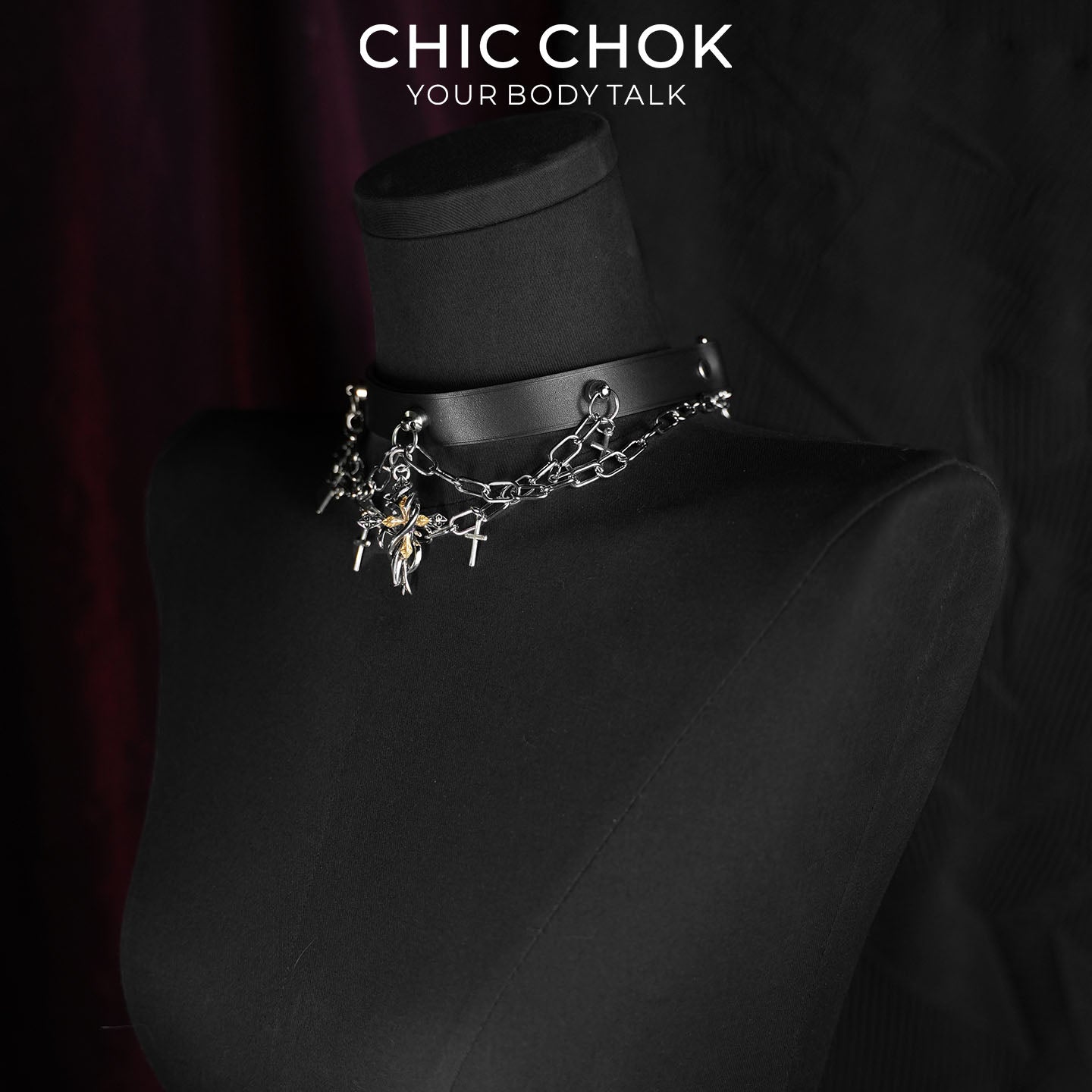 CHICCHOK Stigmata Echo Genuine Leather Choker | Gothic Cross Fringe Collar | Luxury Baroque Subversive Body Armor