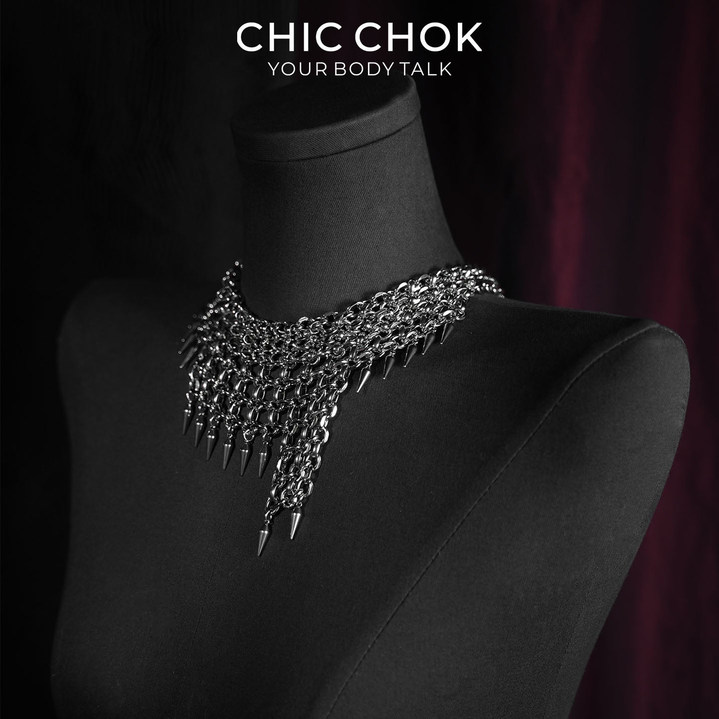 CHICCHOK Eternal Night Shackle Song Chainmail Necklace | Gothic Heavy Stainless Steel Spike Choker | Subversive Techwear Industrial Body Armor Collar for Sensitive Skin
