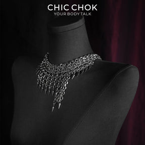 CHICCHOK Eternal Night Shackle Song Chainmail Necklace | Gothic Heavy Stainless Steel Spike Choker | Subversive Techwear Industrial Body Armor Collar for Sensitive Skin
