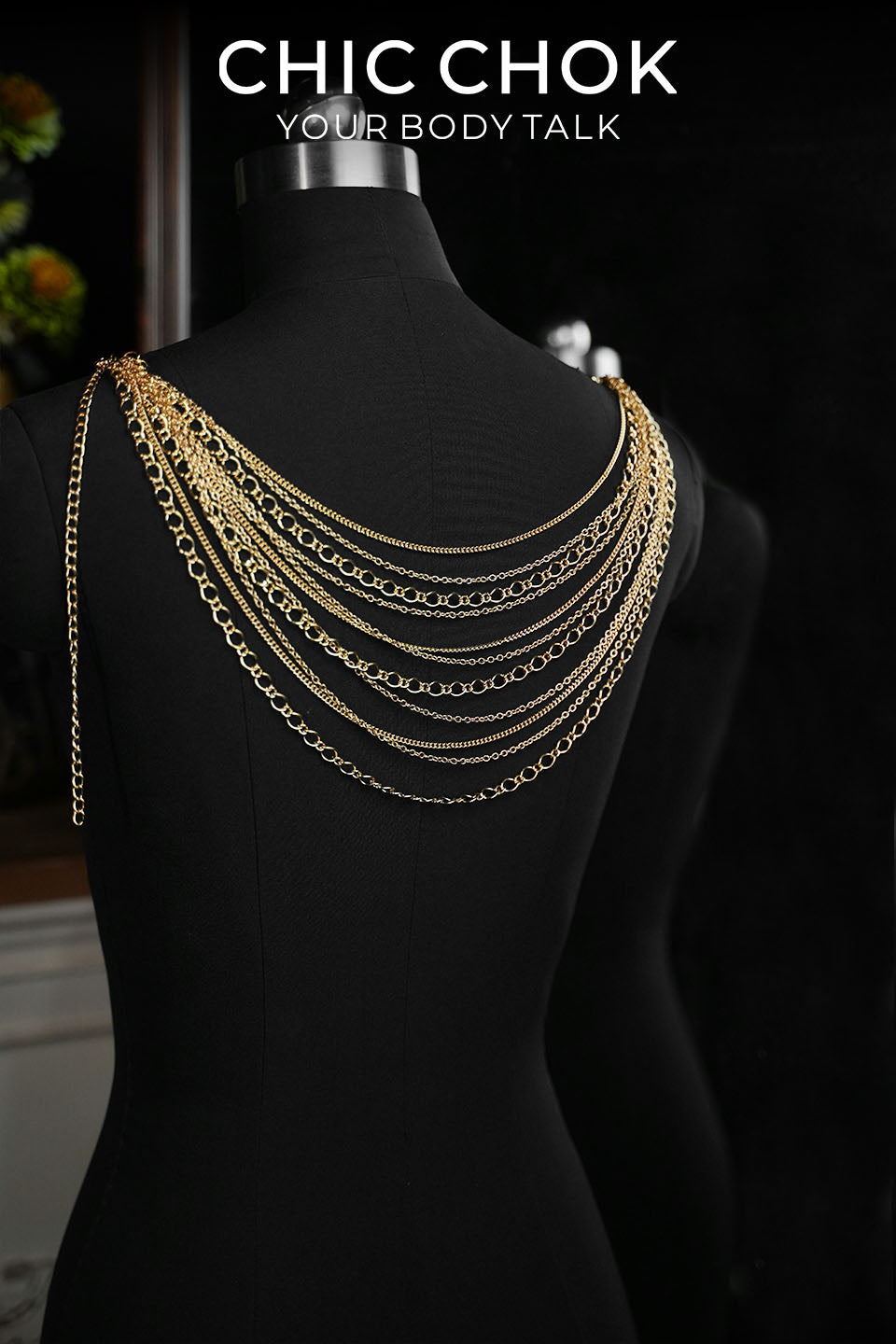 CHICCHOK Golden Wave Mesh Body Chain | 3-Way Multi-Wear Silver Cuban Link Harness | Gothic Luxury Beachwear Festival Waist Back Jewelry