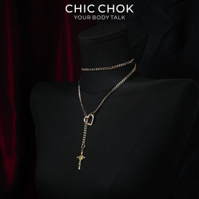 CHICCHOK Starlight Crucifix Y-Lariat Necklace | Gold Plated Jesus Cross Choker | Luxury Gothic Baroque Subversive Jewelry
