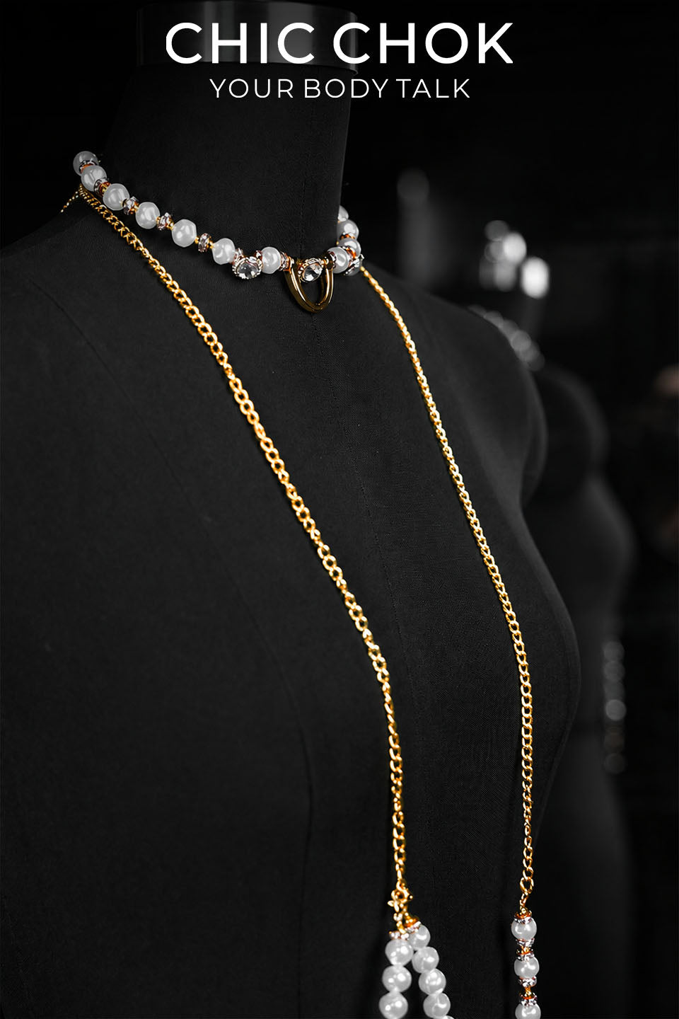CHICCHOK Pearl Letter Leash Choker | Shell Pearl Gold Cuban Chain Necklace | Gothic Baroque Luxury Body Jewelry