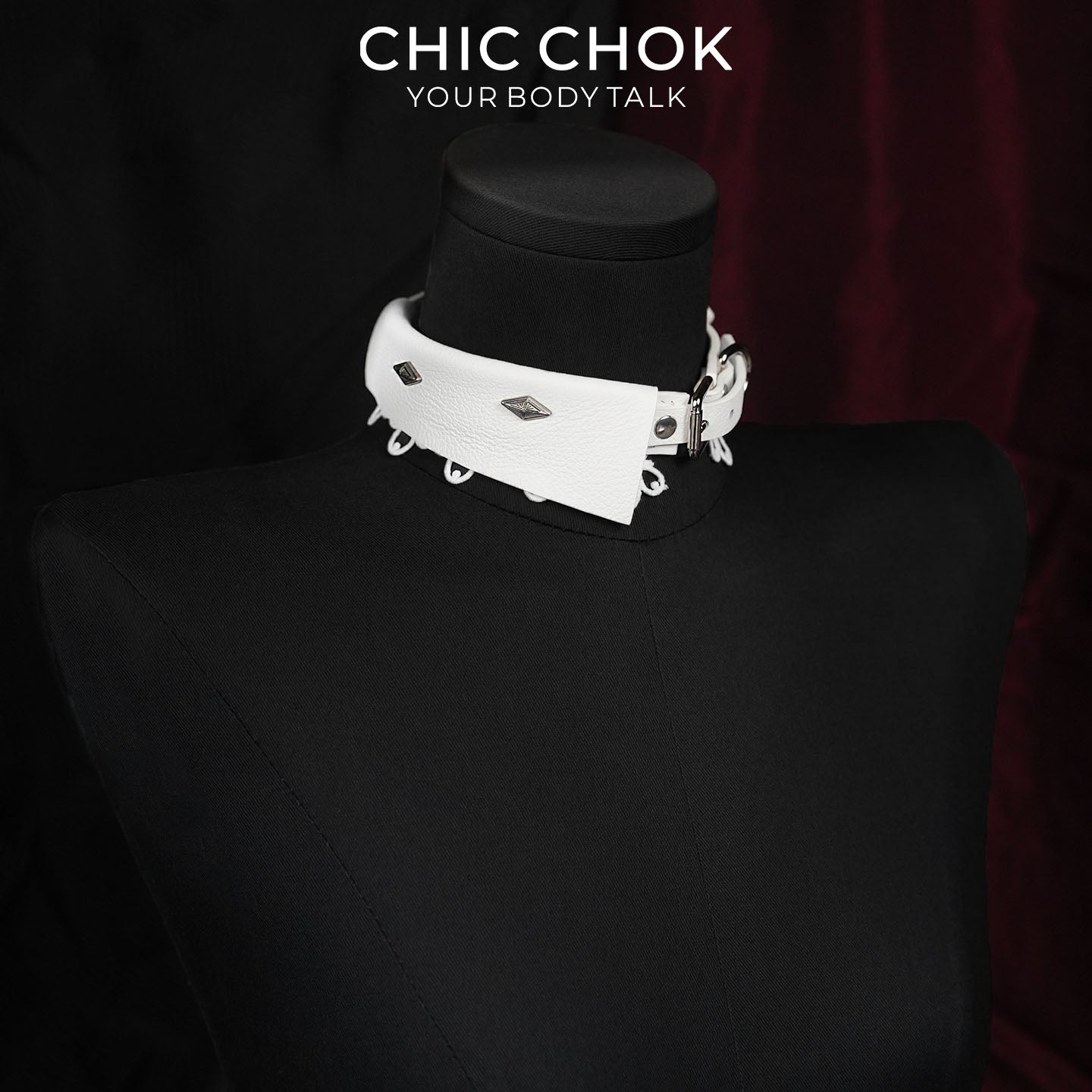 CHICCHOK Sanctuary of Chaos | White Leather Lace Choker | Gothic D-Ring Collar