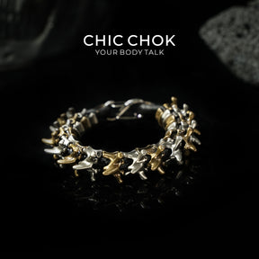 [CHICCHOK] Dragon Themed Bracelet – Stylish Bone Design, A Fusion of Steel and Leather