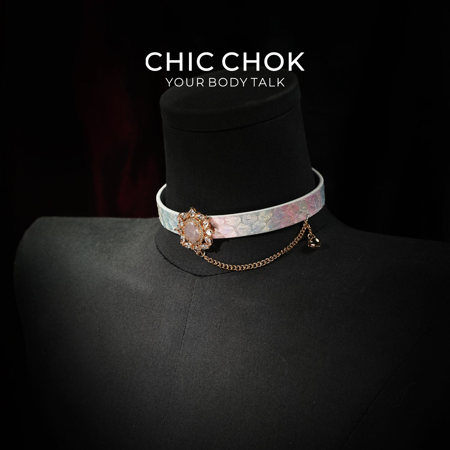 CHIC CHOK Rose crystal flower necklace – dazzling leather choker, Baroque punk style jewelry