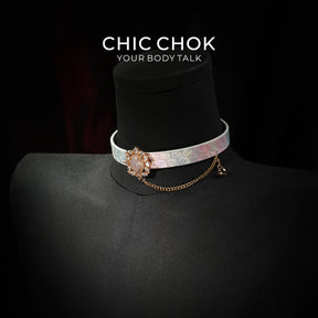 CHIC CHOK Rose crystal flower necklace – dazzling leather choker, Baroque punk style jewelry