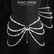 CHICCHOK Parisian Nocturne | Rantai Pinggang Mutiara Berlapis | Harness Perut Gothic Vintage