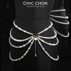 CHICCHOK Parisian Nocturne | Layered Pearl Waist Chain | Vintage Gothic Belly Harness