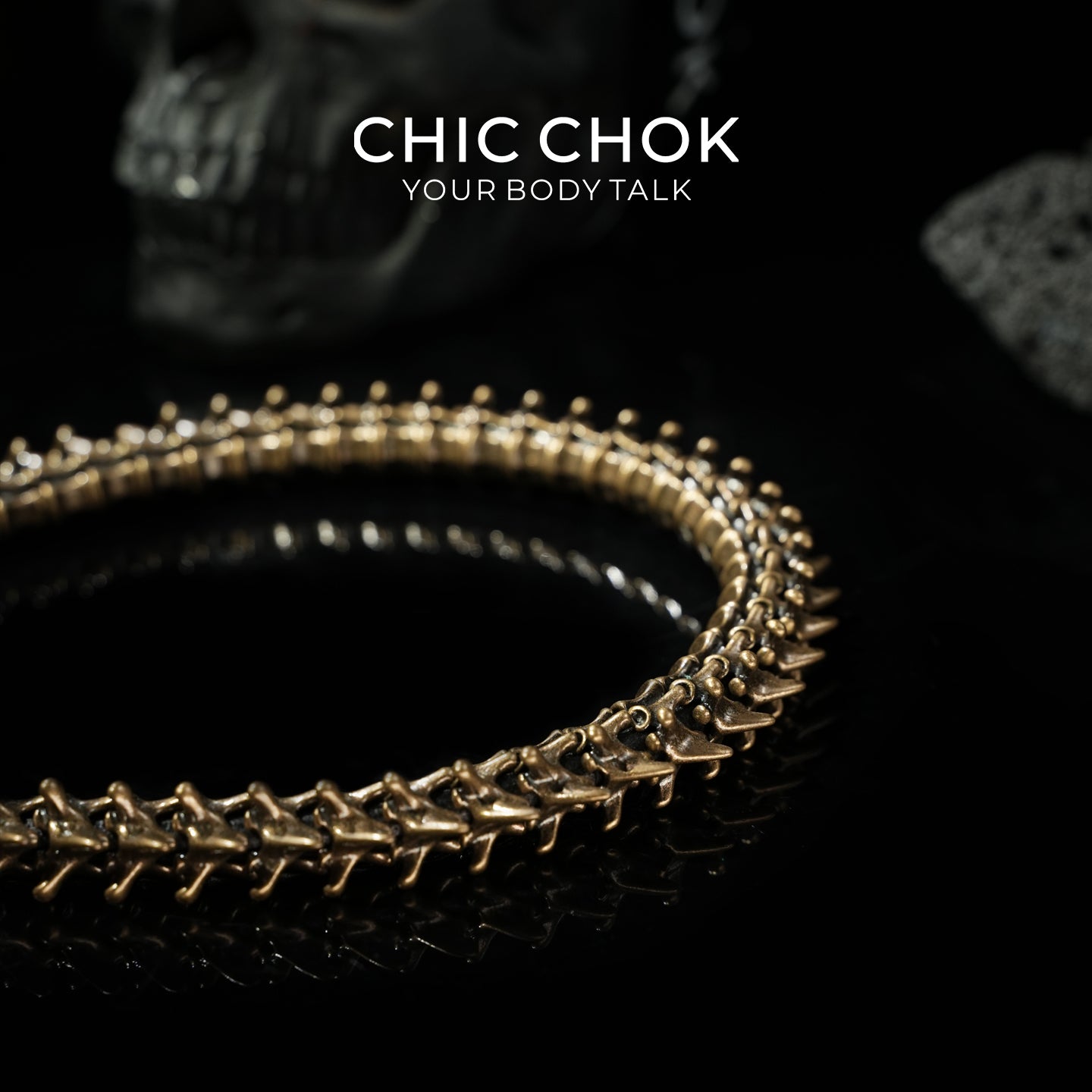 [CHICCHOK] Dragon Themed Choker - Bone Charm Elegance, A Fusion of Strength and Softness in a Choker Design Highlights(Bronze)