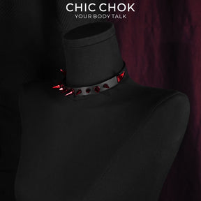 CHICCHOK Crimson Succubus Demon Horn Choker | Gothic Red Spike Leather Collar | Punk Rock Harajuku Jirakei Subversive Alternative Jewelry