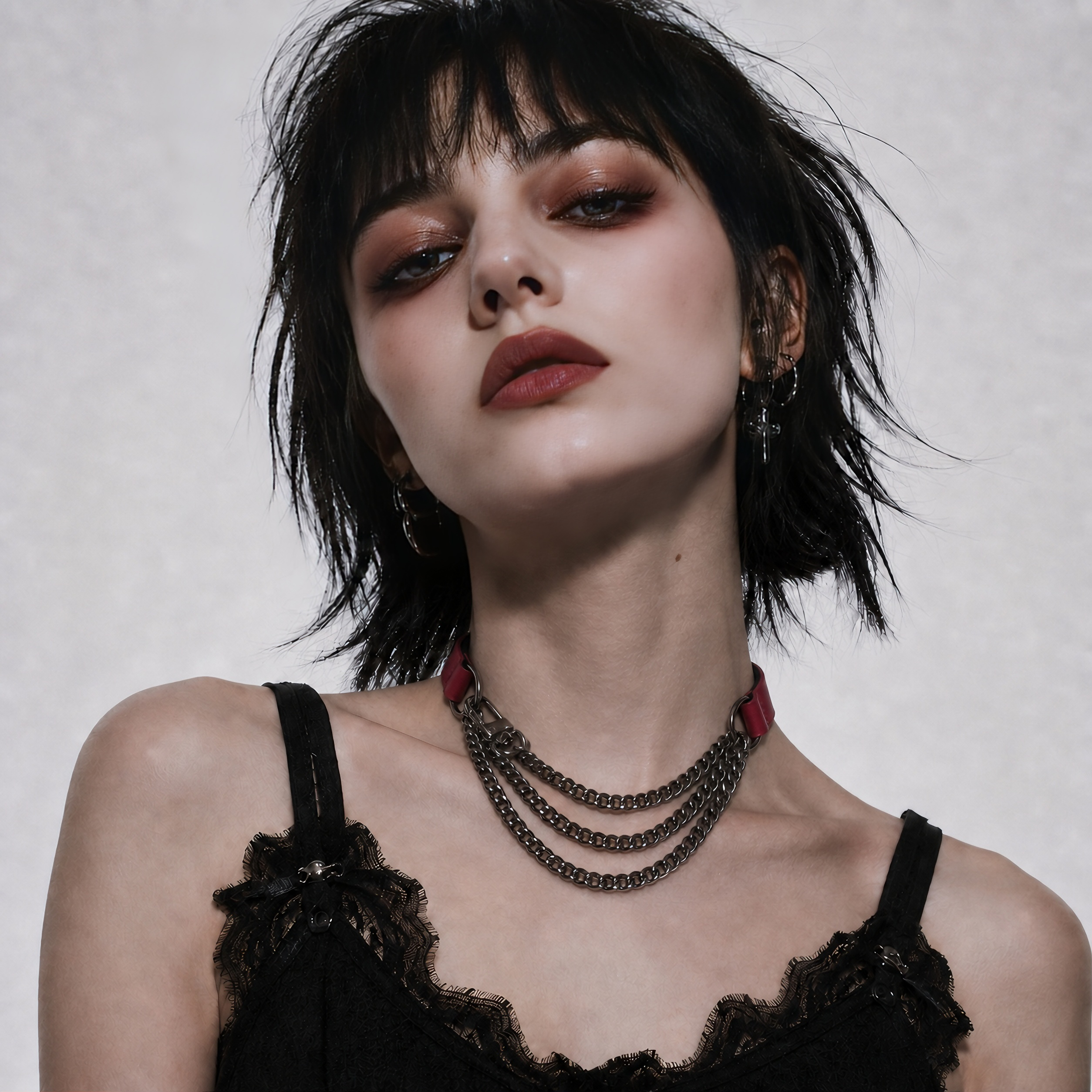 CHICCHOK Sacred Path Red Covenant Genuine Leather Choker | Gothic Silver Cross Pendant Collar | Luxury Red & Silver Subversive Punk Bondage Jewelry