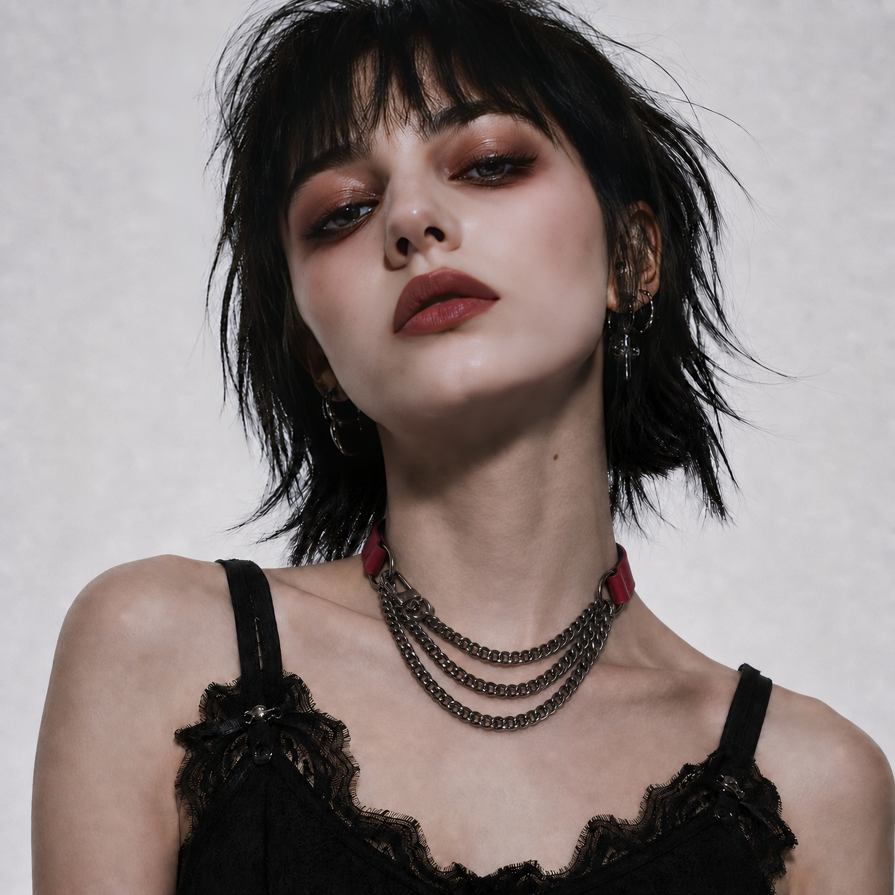 CHICCHOK Sacred Path Red Covenant Genuine Leather Choker | Gothic Silver Cross Pendant Collar | Luxury Red & Silver Subversive Punk Bondage Jewelry